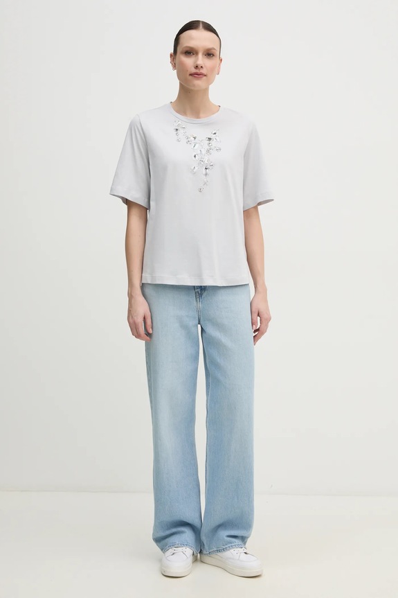 Sisley t-shirt bawełniany 3I1XL106R szary SS25