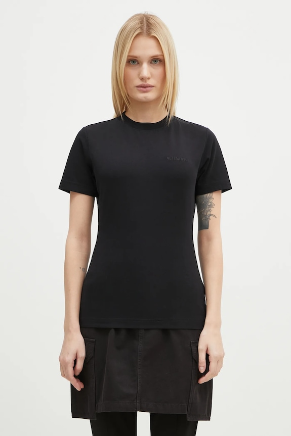 VETEMENTS t-shirt Embroidered Logo Fitted Hourglass slim black WA66TR630B