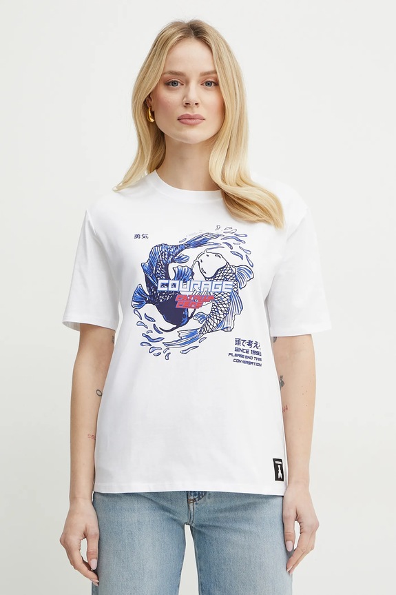 Βαμβακερό μπλουζάκι Patrizia Pepe στάμπα λευκό 2M4464.J297