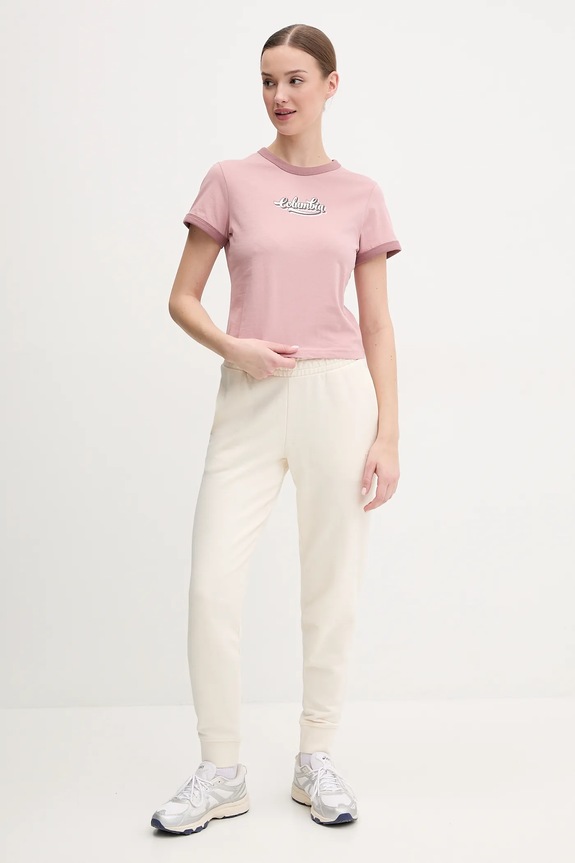 Bombažna kratka majica Columbia Rolling Bend 2120001 roza SS25