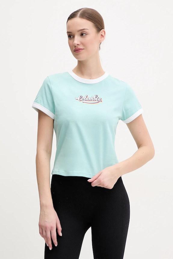 Bombažna kratka majica Columbia Rolling Bend Našitek turkizna 2120001