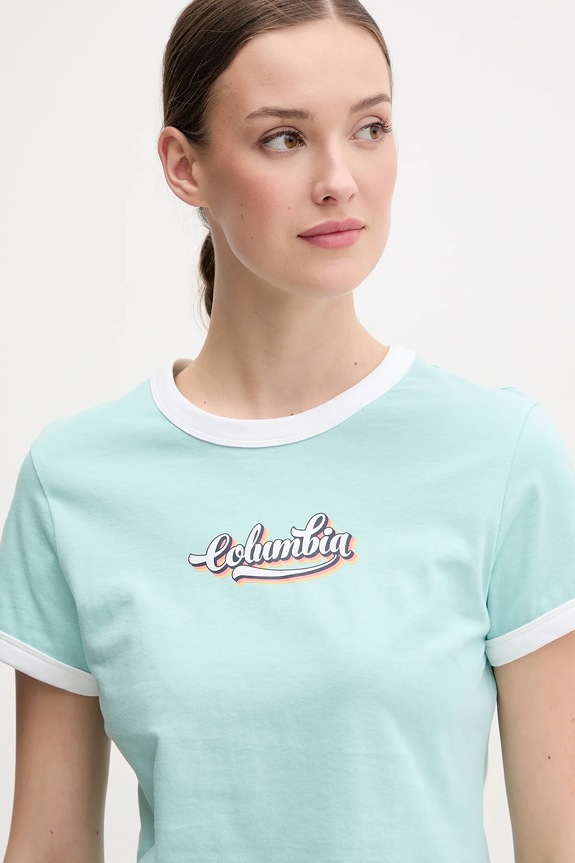 Bombažna kratka majica Columbia Rolling Bend turkizna 2120001
