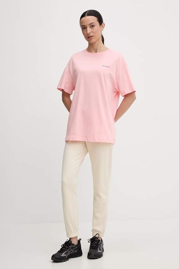 Βαμβακερό μπλουζάκι Columbia Rolling Bend 2120031 ροζ SS26