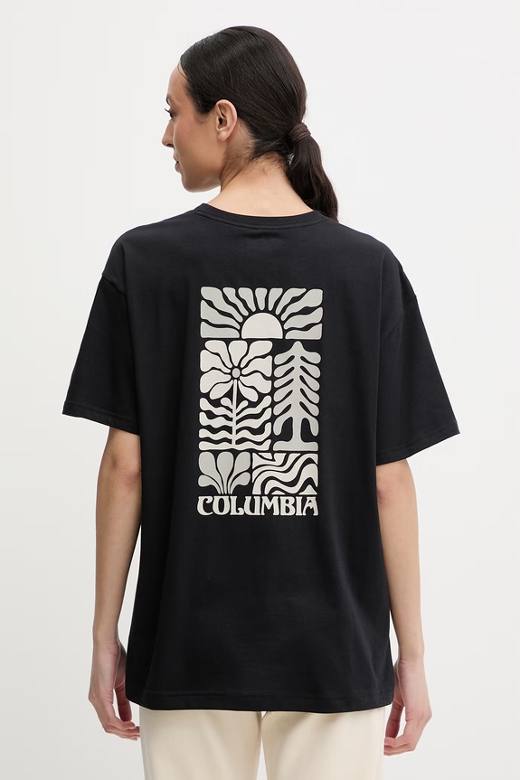 Βαμβακερό μπλουζάκι Columbia Rolling Bend μαύρο 2120031