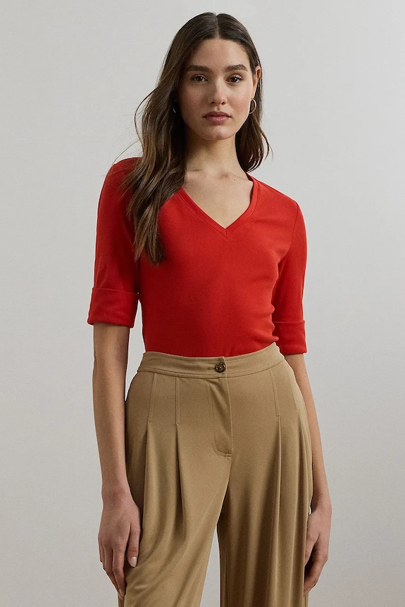 Bombažna kratka majica Lauren Ralph Lauren Bombaž rdeča 200815843