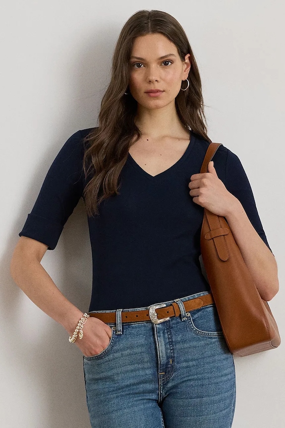 Lauren Ralph Lauren t-shirt in cotone slim blu navy 200815843