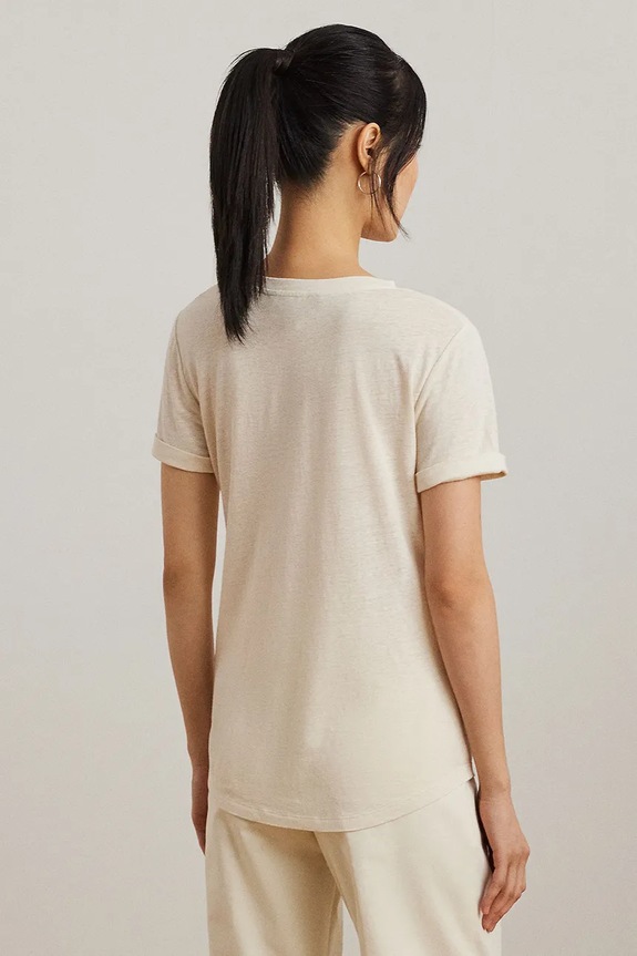 Lauren Ralph Lauren t-shirt lniany 200963871 beżowy SS25