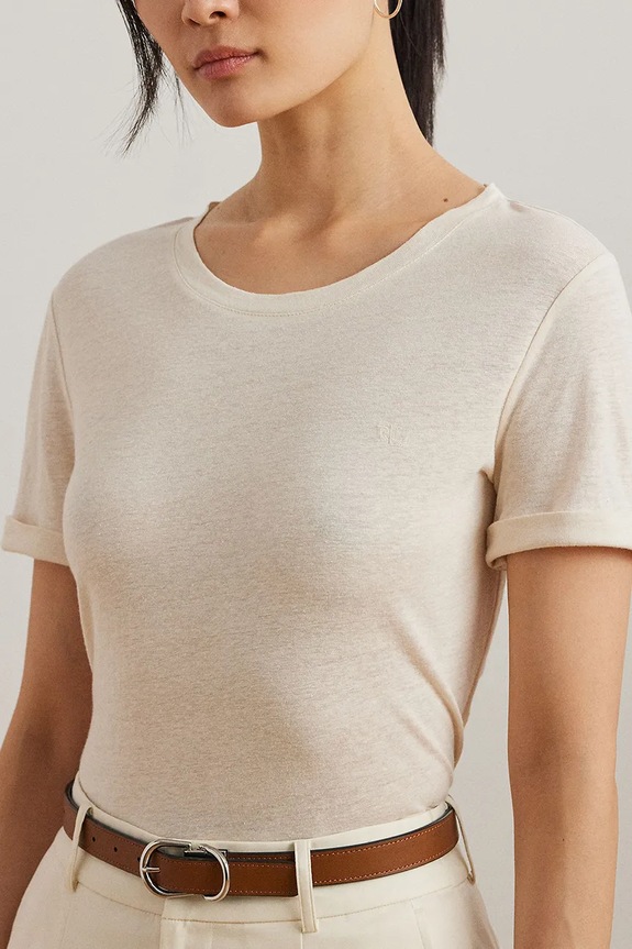 Lauren Ralph Lauren t-shirt lniany beżowy 200963871