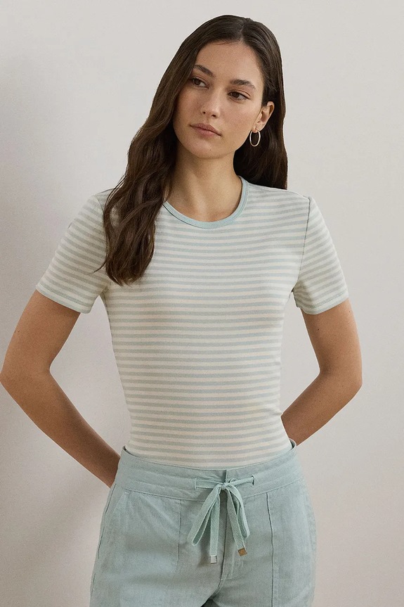 Bavlnené tričko Lauren Ralph Lauren slim modrá 200963889
