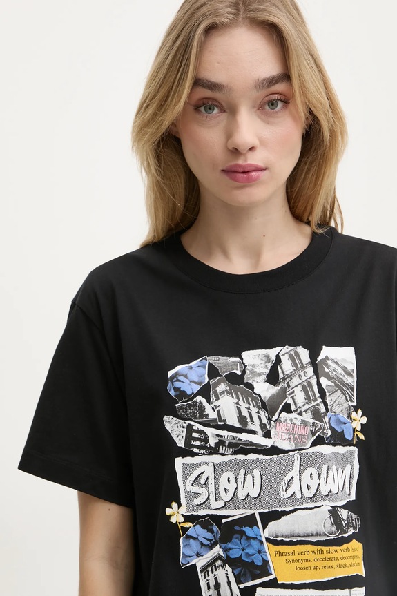 Bavlněné tričko Moschino Jeans černá 0708.3229