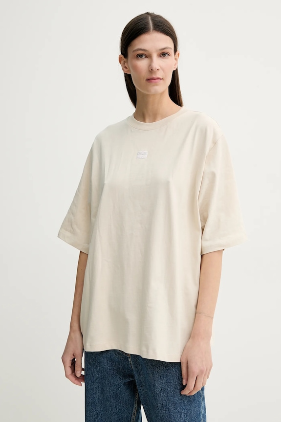Gestuz t-shirt bawełniany bawełna beżowy 10910075
