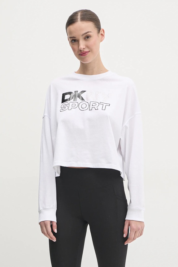 Bavlnené tričko s dlhým rukávom Dkny relaxed biela DP5T1117