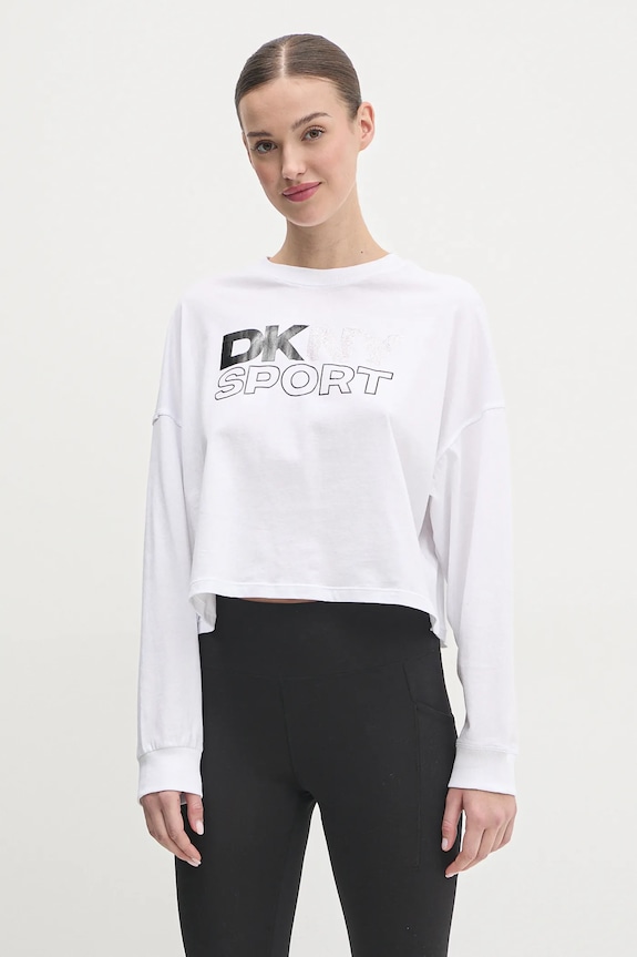 Bavlnené tričko s dlhým rukávom Dkny relaxed biela DP5T1117
