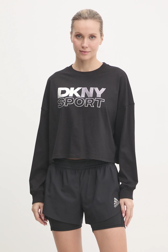 Bavlnené tričko s dlhým rukávom Dkny relaxed čierna DP5T1117
