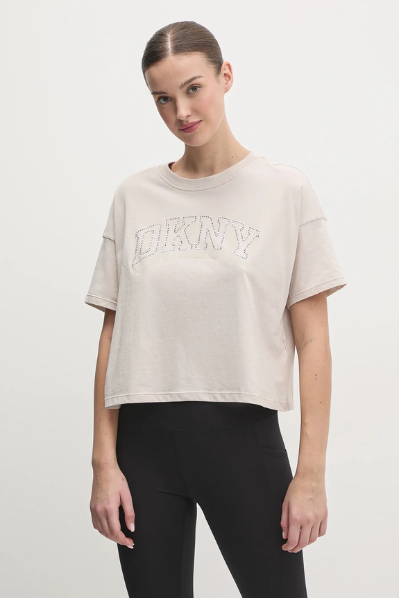 Dkny t-shirt bawełniany aplikacja beżowy DP5T1119