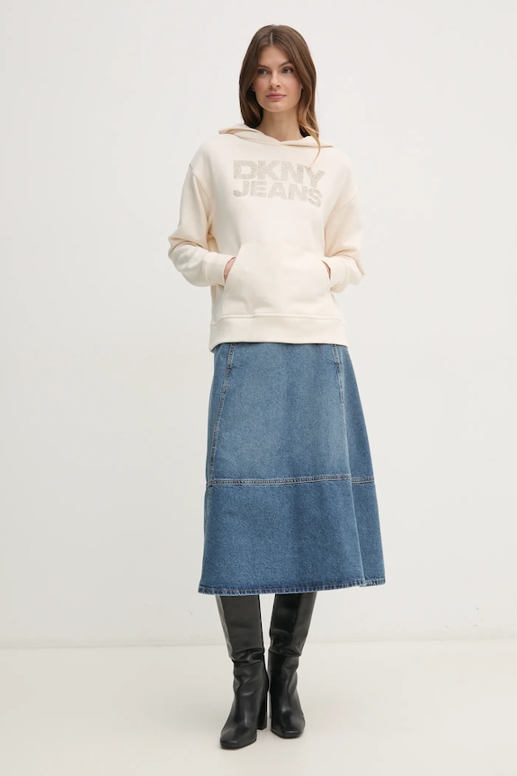 Βαμβακερή μπλούζα Dkny DJ4T1299 μπεζ SS25