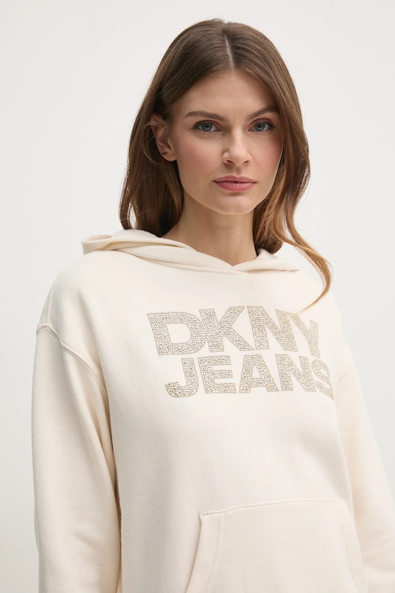 Βαμβακερή μπλούζα Dkny μπεζ DJ4T1299