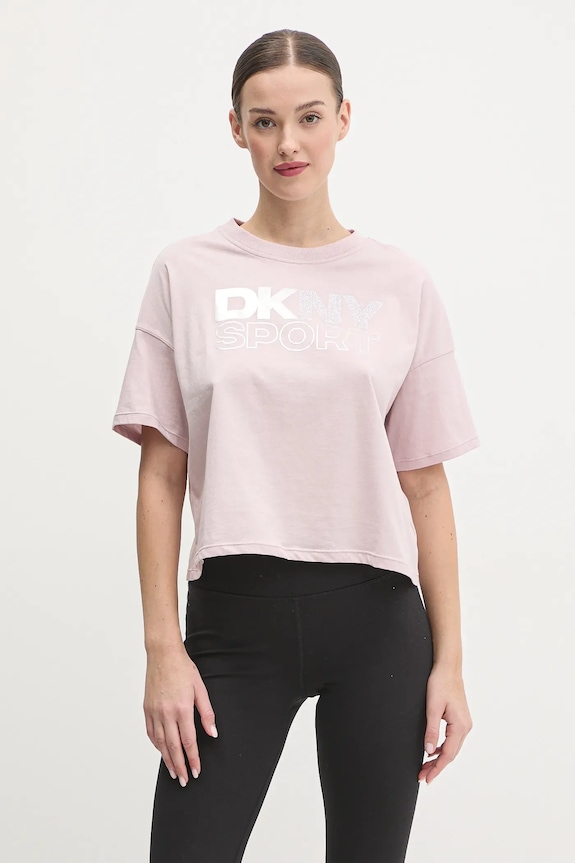 Pamučna majica Dkny natpis roza DP5T1121