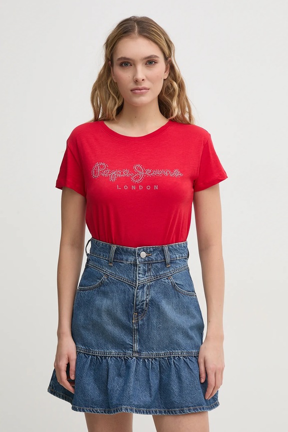 Pepe Jeans t-shirt in cotone RYLEIGH applique rosso PL506014