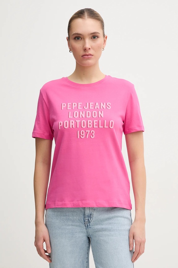 Pepe Jeans t-shirt in cotone RUBY sovrastampa rosa PL506027