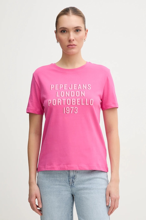 Pepe Jeans t-shirt in cotone RUBY sovrastampa rosa PL506027