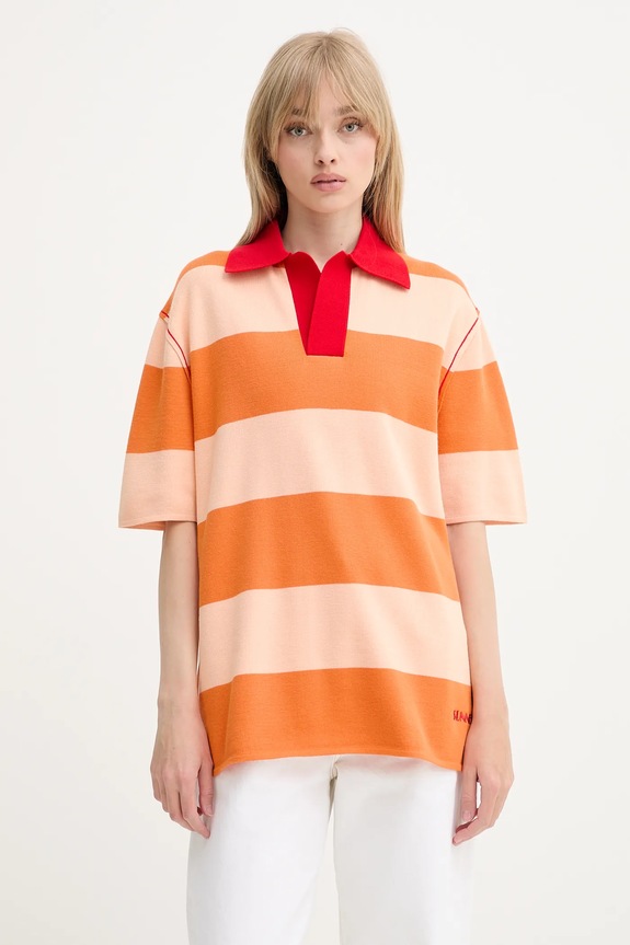 Βαμβακερό μπλουζάκι πόλο Sunnei ρίγες πορτοκαλί RTWXKNW014