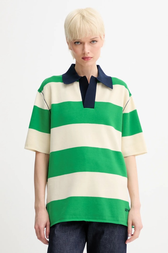 Βαμβακερό μπλουζάκι πόλο Sunnei ρίγες πράσινο RTWXKNW014