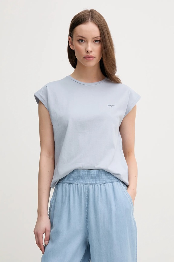 Pepe Jeans t-shirt in cotone BLOOMA semplice blu PL506030