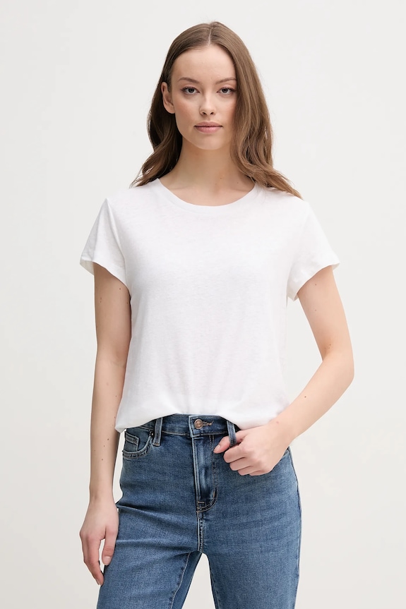Ľanové tričko Pepe Jeans MEGAN jednofarebný biela PL506049