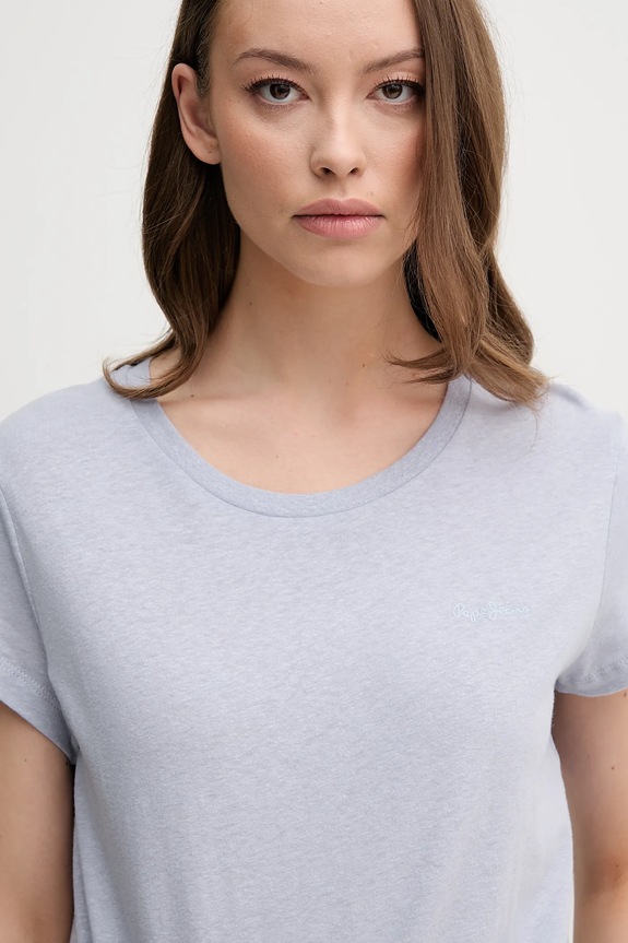 Pepe Jeans maglietta in lino MEGAN blu PL506049