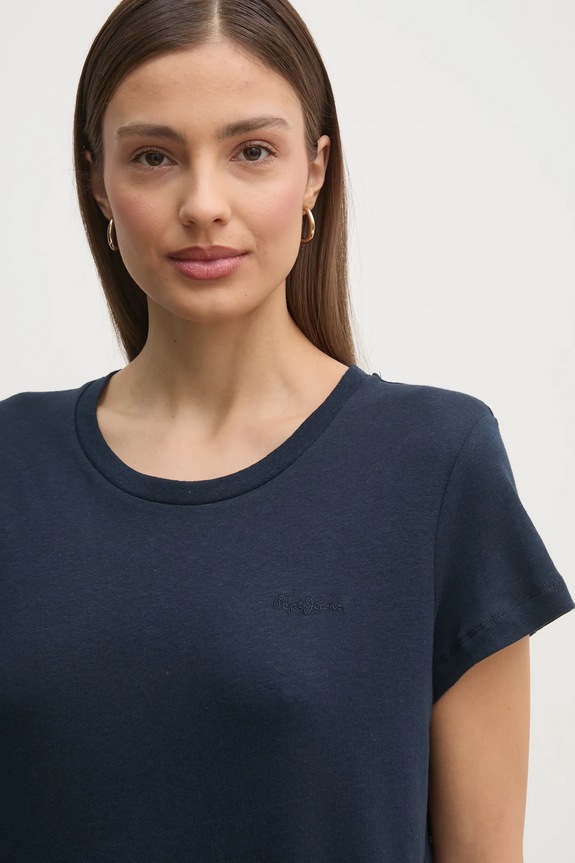 Ľanové tričko Pepe Jeans MEGAN tmavomodrá PL506049