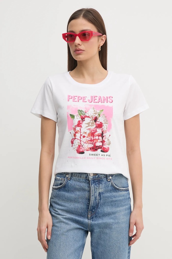 Bavlnené tričko Pepe Jeans RYOKO potlač biela PL506069