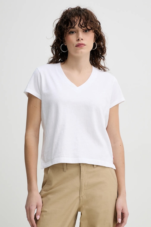 Tričko Levi's BOXY VNECK TEE jednofarebný biela A8774