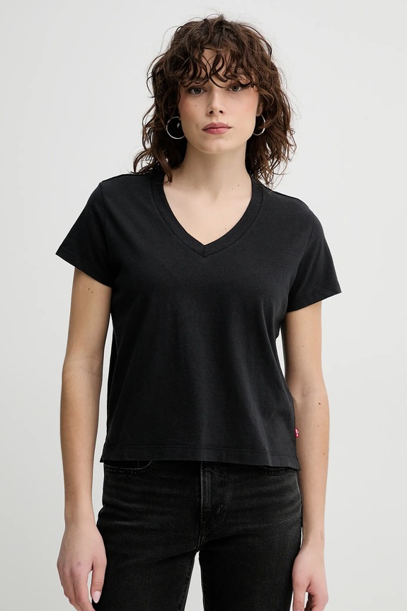 Tričko Levi's BOXY VNECK TEE jednofarebný čierna A8774