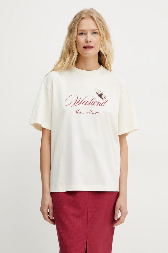 Weekend Max Mara t-shirt in cotone sovrastampa beige 2515971032600