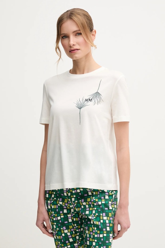 Bavlnené tričko MM by Max Mara potlač béžová 2516941038600