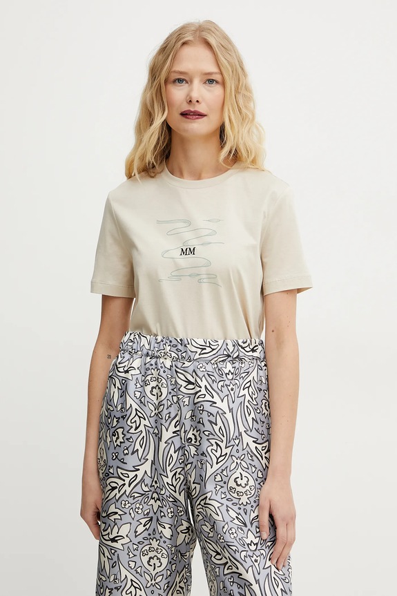 Bavlnené tričko MM by Max Mara potlač béžová 2516941038600