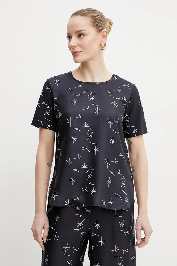 MM by Max Mara bluză din amestec de mătase cu modele bleumarin 2516941087600