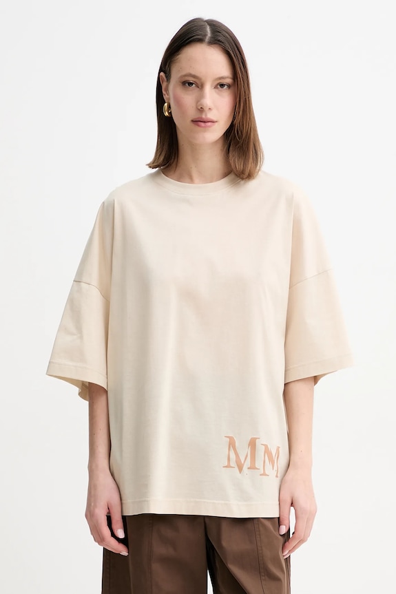 Bavlnené tričko MM by Max Mara relaxed béžová 2516971018600
