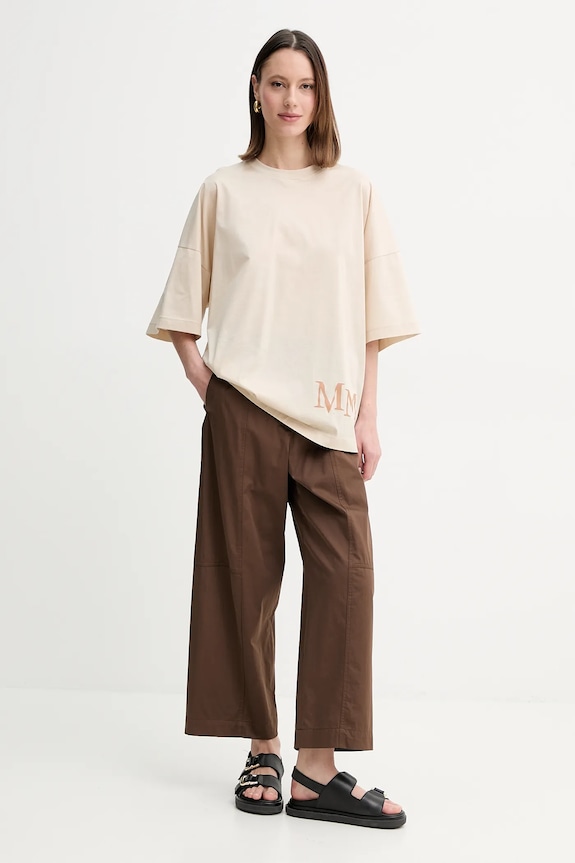 Bavlnené tričko MM by Max Mara 2516971018600 béžová SS25