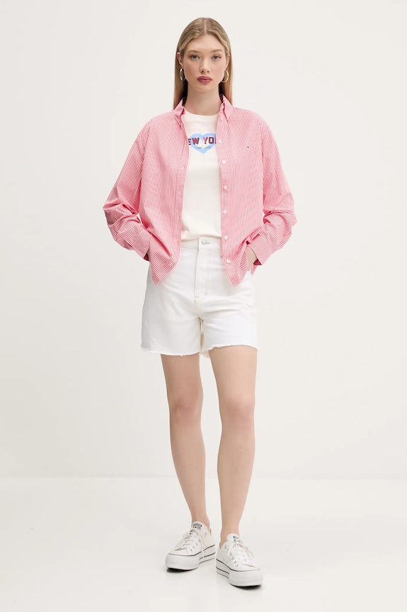 Bavlnené tričko Tommy Jeans DW0DW21769 béžová SS25