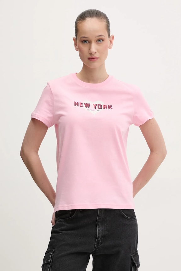 Tommy Jeans tricou din bumbac roz DW0DW21769