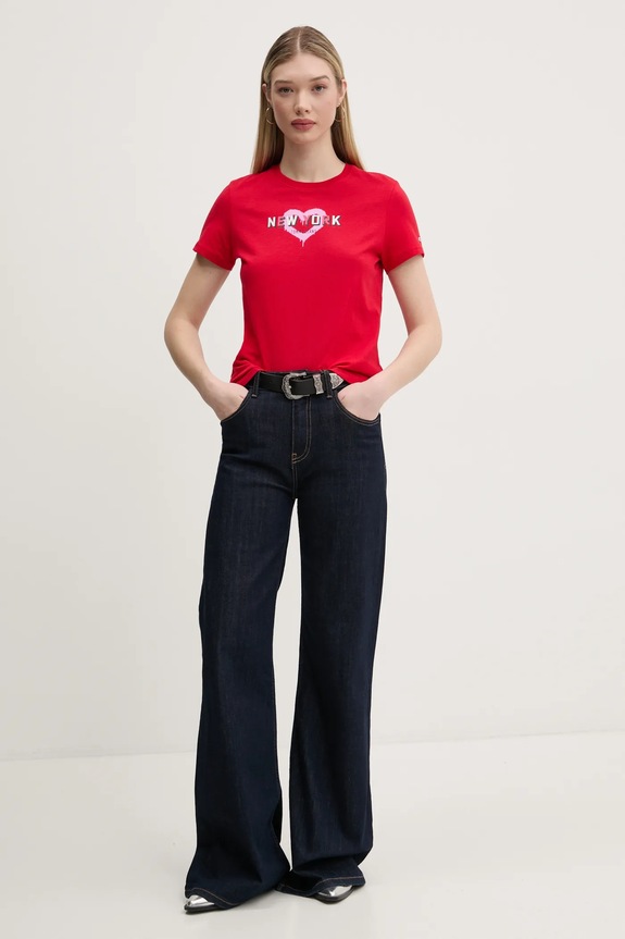 Bavlnené tričko Tommy Jeans DW0DW21769 červená SS25