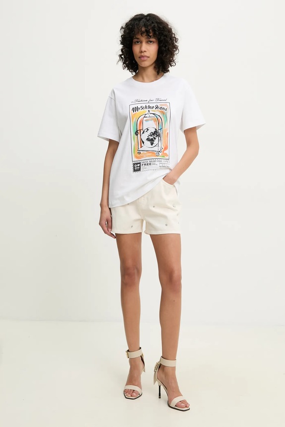 Bavlněné tričko Moschino Jeans 0716.3732 bílá SS25