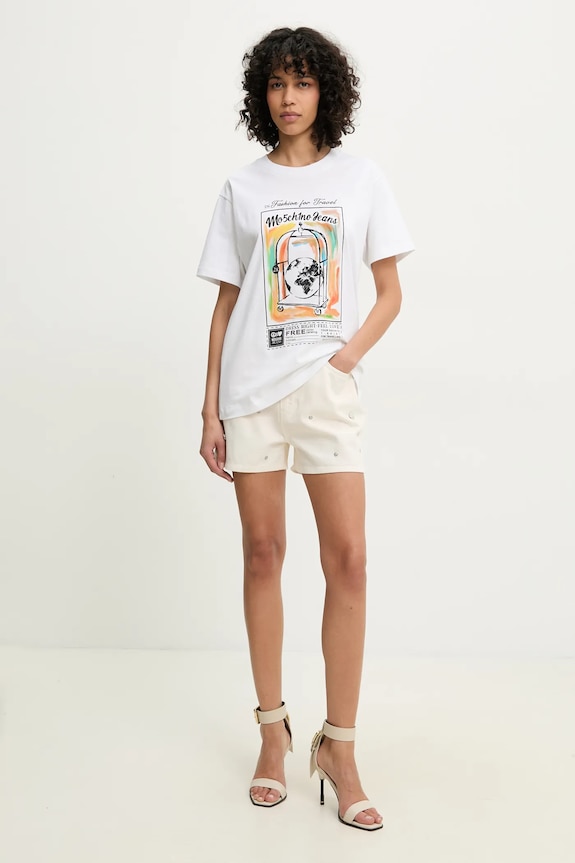 Bavlněné tričko Moschino Jeans 0716.3732 bílá SS25