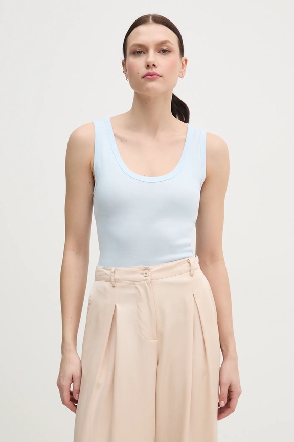 United Colors of Benetton top din bumbac uni albastru 3GA2DH010