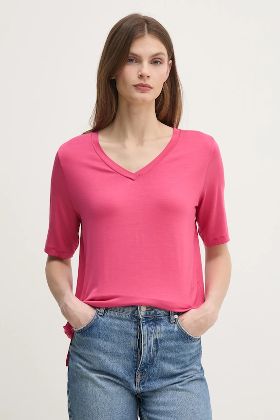 United Colors of Benetton t-shirt elasztánnal rózsaszín 3Z12D401G