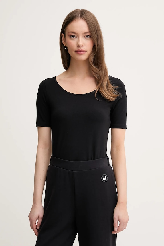 Μπλουζάκι United Colors of Benetton με ελαστάν μαύρο 3FJHD109K