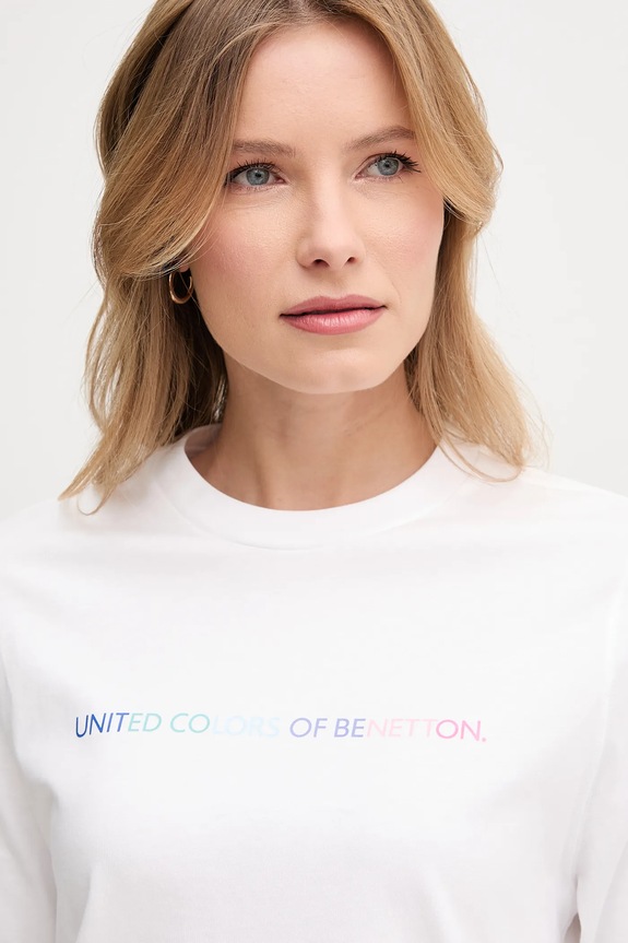 Βαμβακερό μπλουζάκι United Colors of Benetton λευκό 3BL0D109D