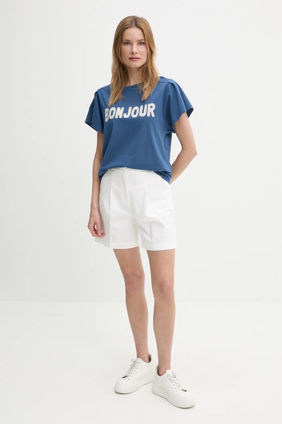 United Colors of Benetton pamut póló 3LNSD109Z sötétkék SS25